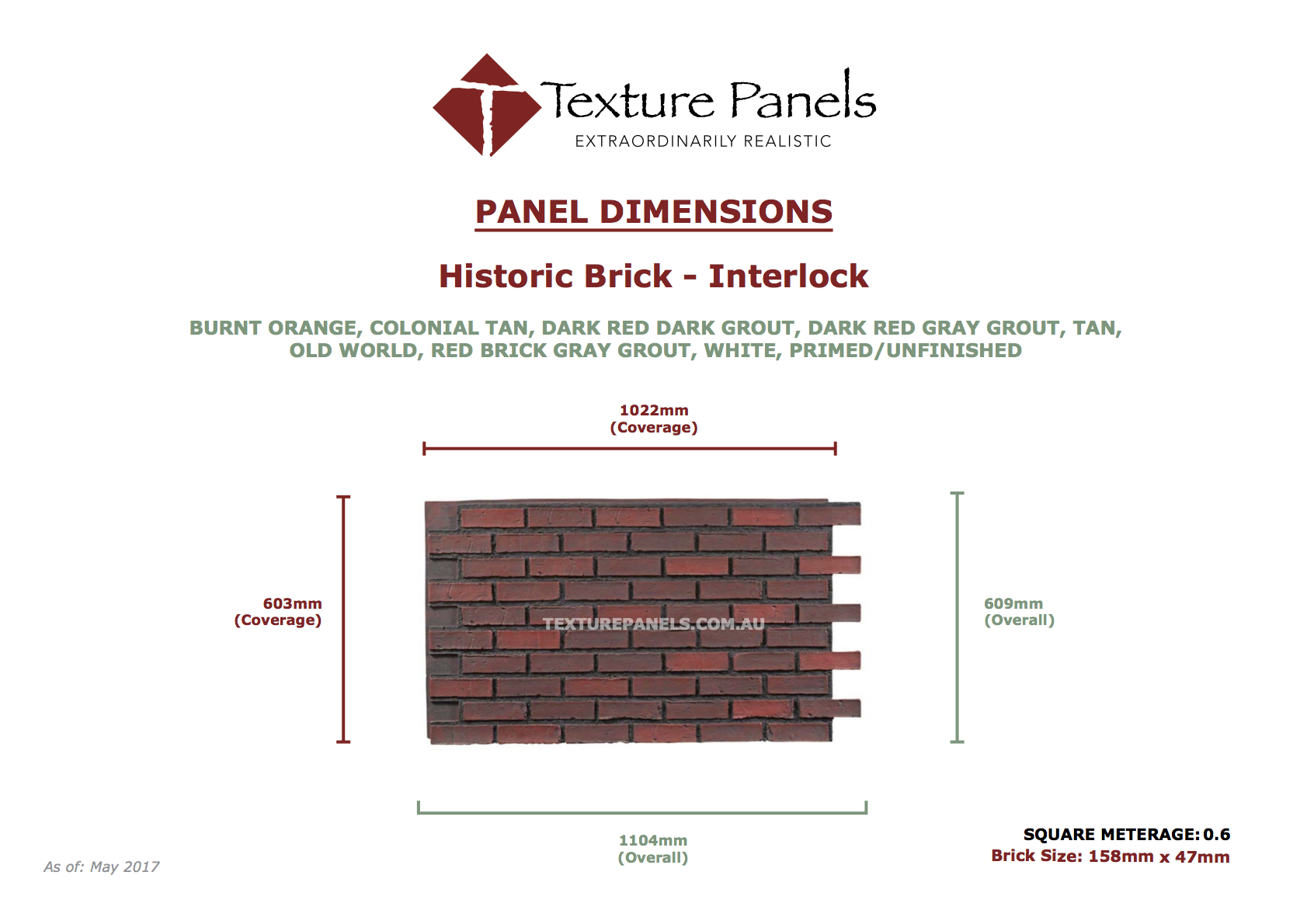 Historic Brick Interlock - Primed/Unfinished Dimensions